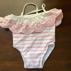 Janie and Jack pink and white bathing suit 6 to 12 months girls